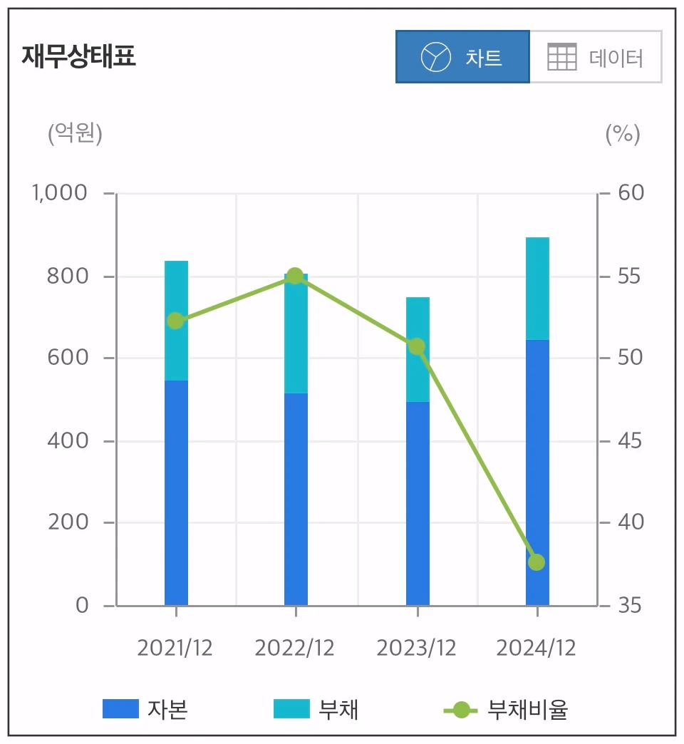 대성파인텍-재무상태표-차트