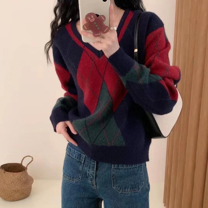 레드니트 네이비니트 크리스마스스웨터 아가일니트