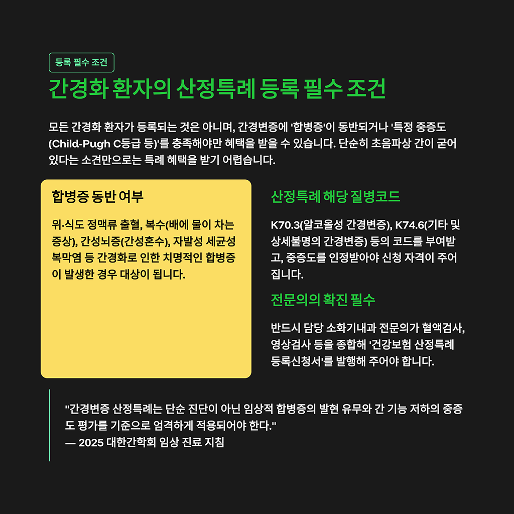 간경화 환자의 산정특례 등록 필수 조건