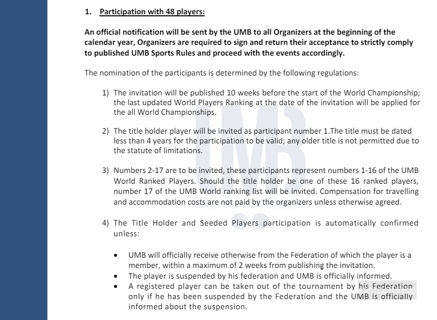 세계 3쿠션 당구 선수권대회 출전 자격
