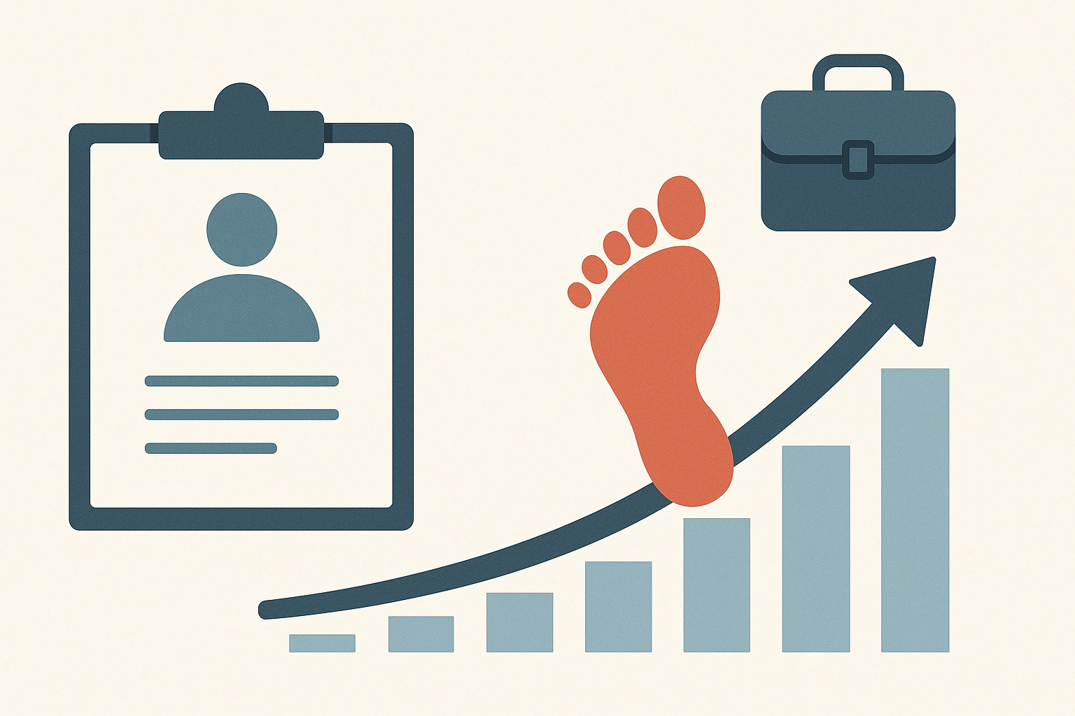 퍼포먼스 마케팅 첫걸음을 상징하는 이력서와 그래프