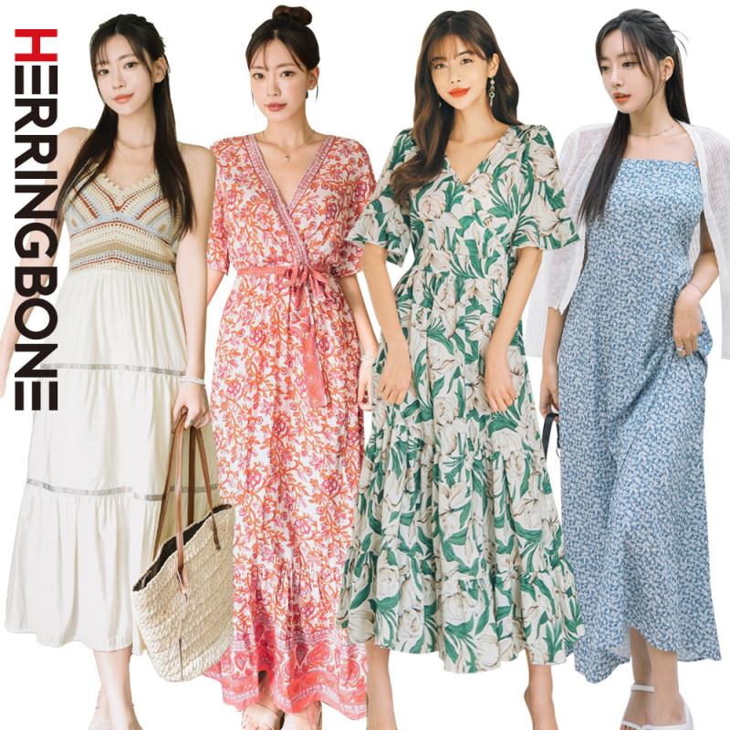 여름 원피스 빅사이즈 롱 반팔 쉬폰 나시 휴양지원피스 플리츠 랩 바캉스룩