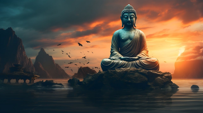물위에 부처님이 앉아있는 모습