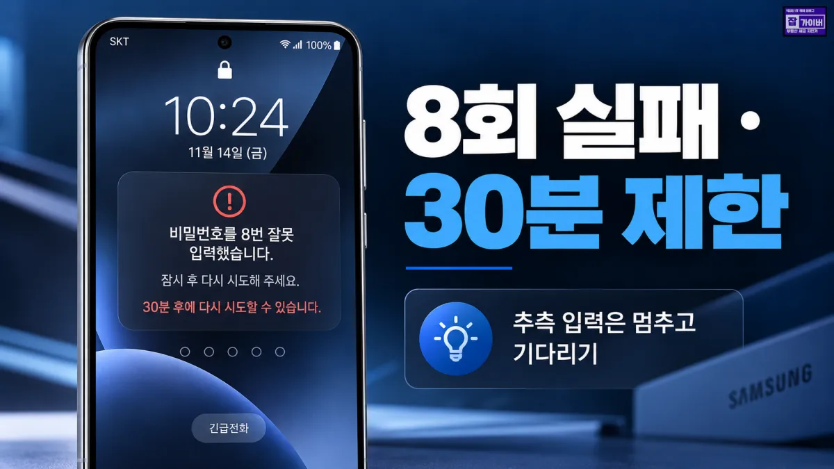 갤럭시 비밀번호 8회 실패 30분 입력 제한과 잠금화면 대기 안내