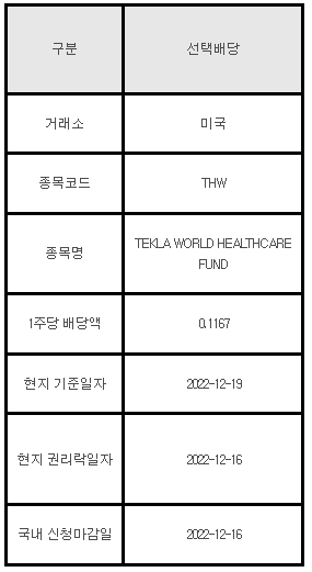 미국주식 선택배당 안내 THW