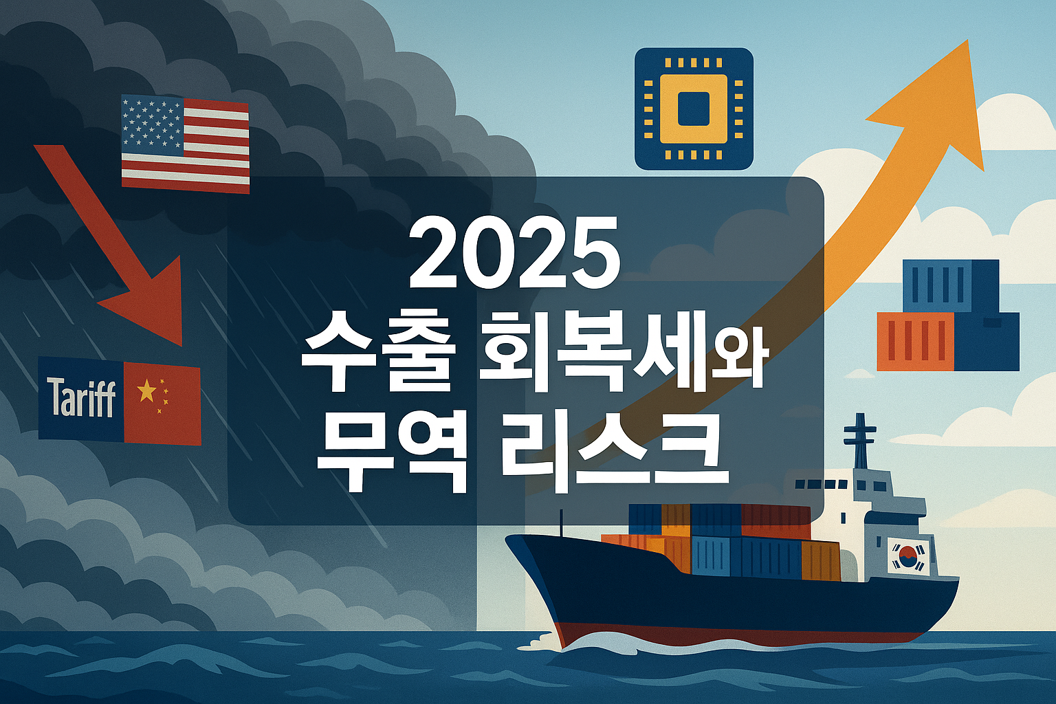 "2025 수출 회복세와 무역 리스크 상징 썸네일 이미지"