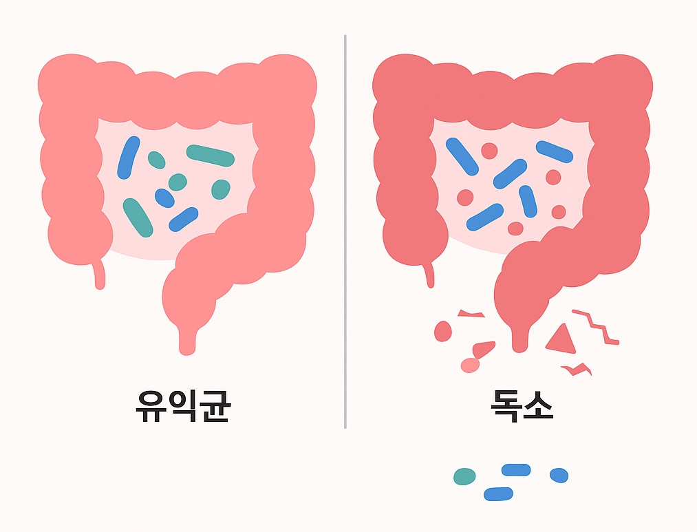 장내미생물 불균형이 설사에 미치는 영향을 보여주는 그래픽