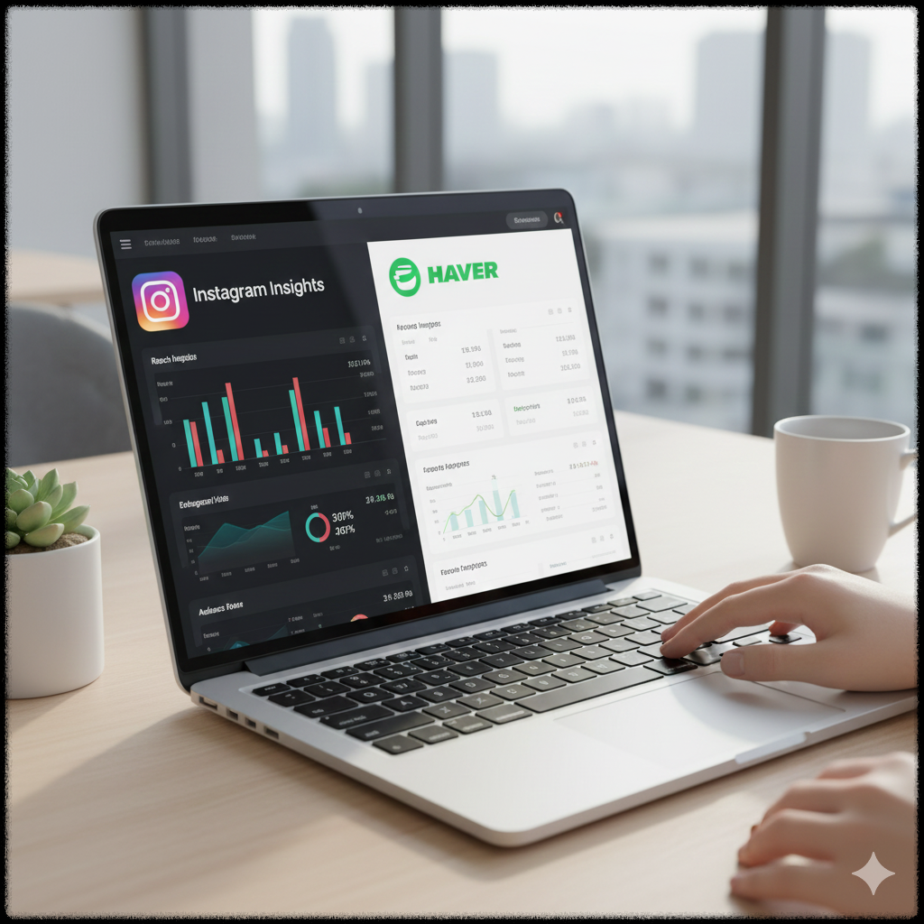 소셜 미디어 계정 운영 성과를 분석하는 모습