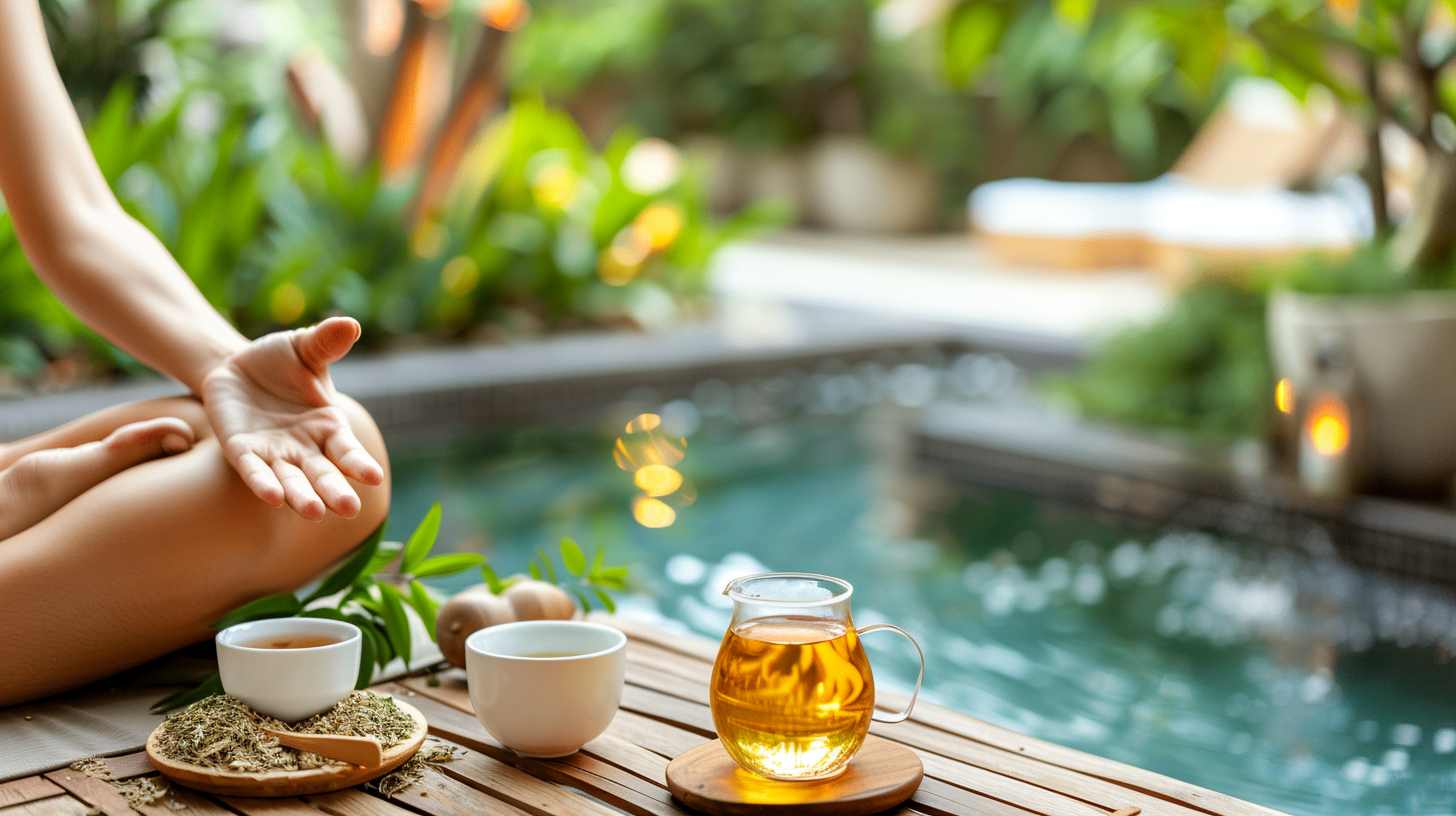 자연치유를 적용하기 위해 자연을 느끼며 건강한 음식들을 접목하고 있는 한 여성