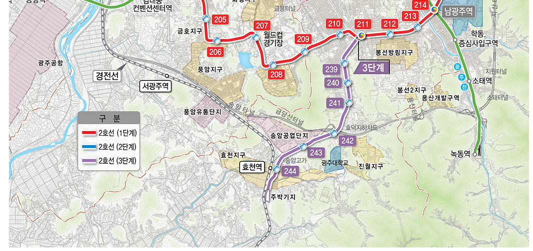 광주 지하철 2호선 노선도 위치 개통일정