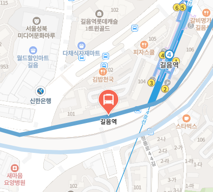 길음역에서 인천공항 리무진 공항버스(6102번) 지도 위치