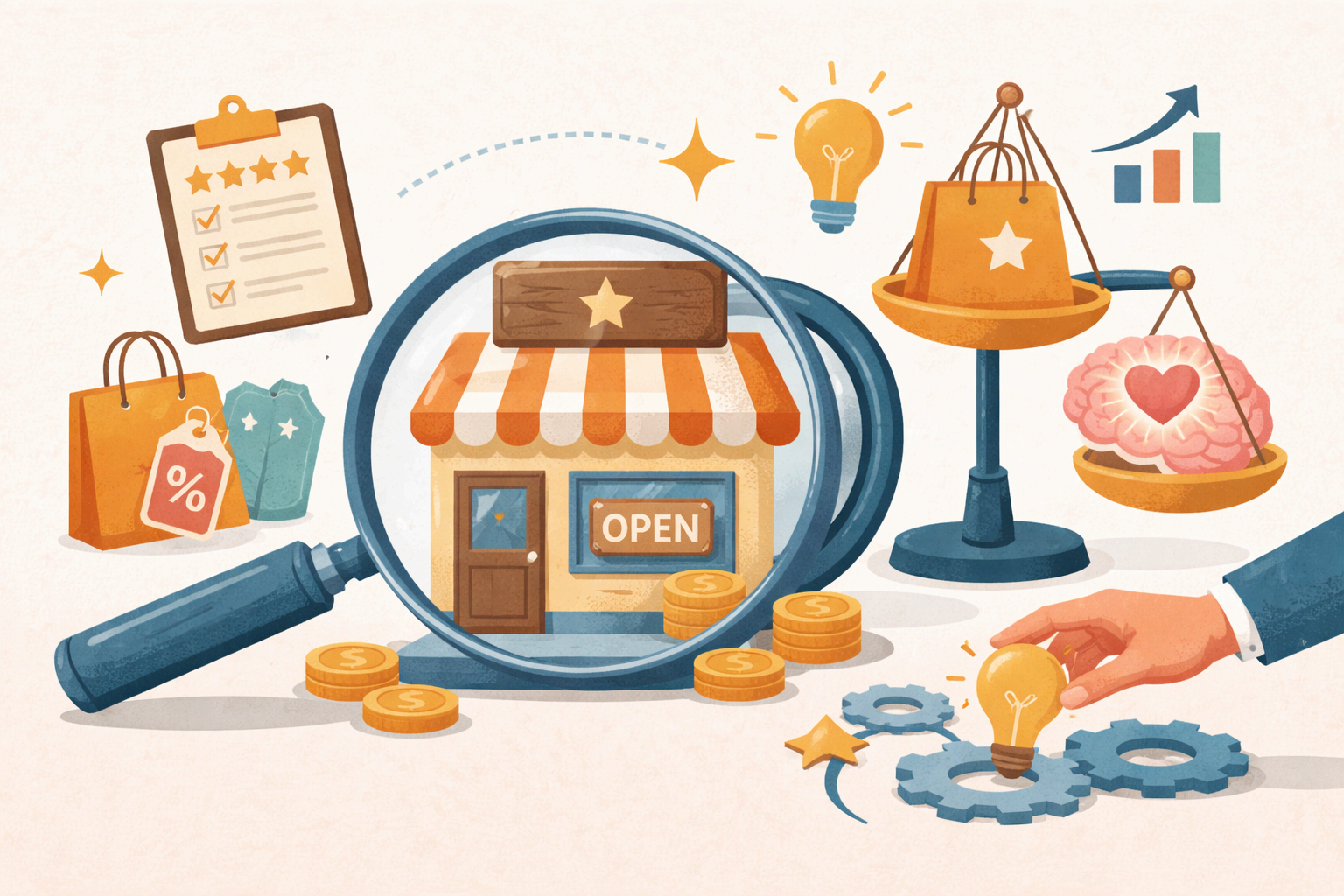 작은 브랜드 행동경제학을 상징하는 아이콘 일러스트