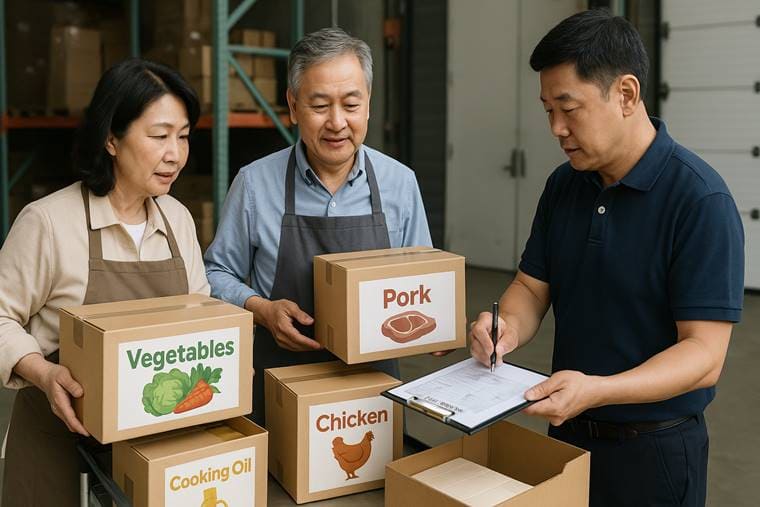 자활 참여 외식업 점주들이 식자재를 공동구매하고 물류센터에서 수령하는 모습