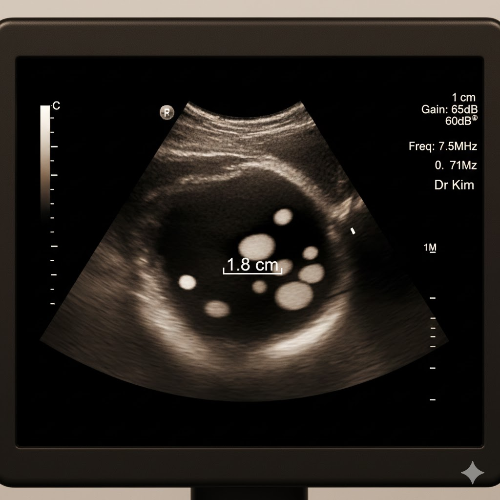 담낭 내 담석 초음파 이미지
