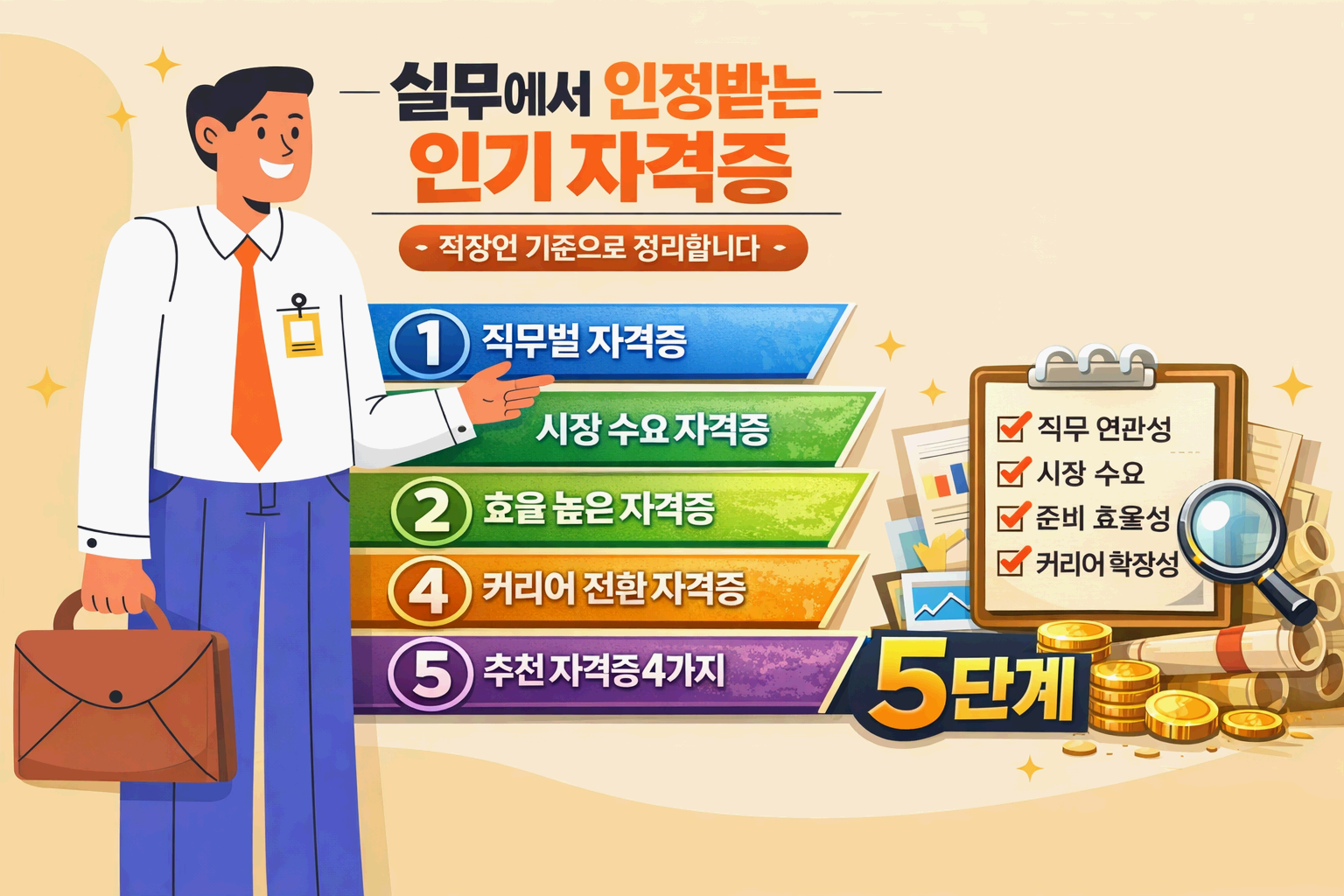 실무에서 인정받는 인기 자격증 5단계 선택 가이드: 직장인 기준