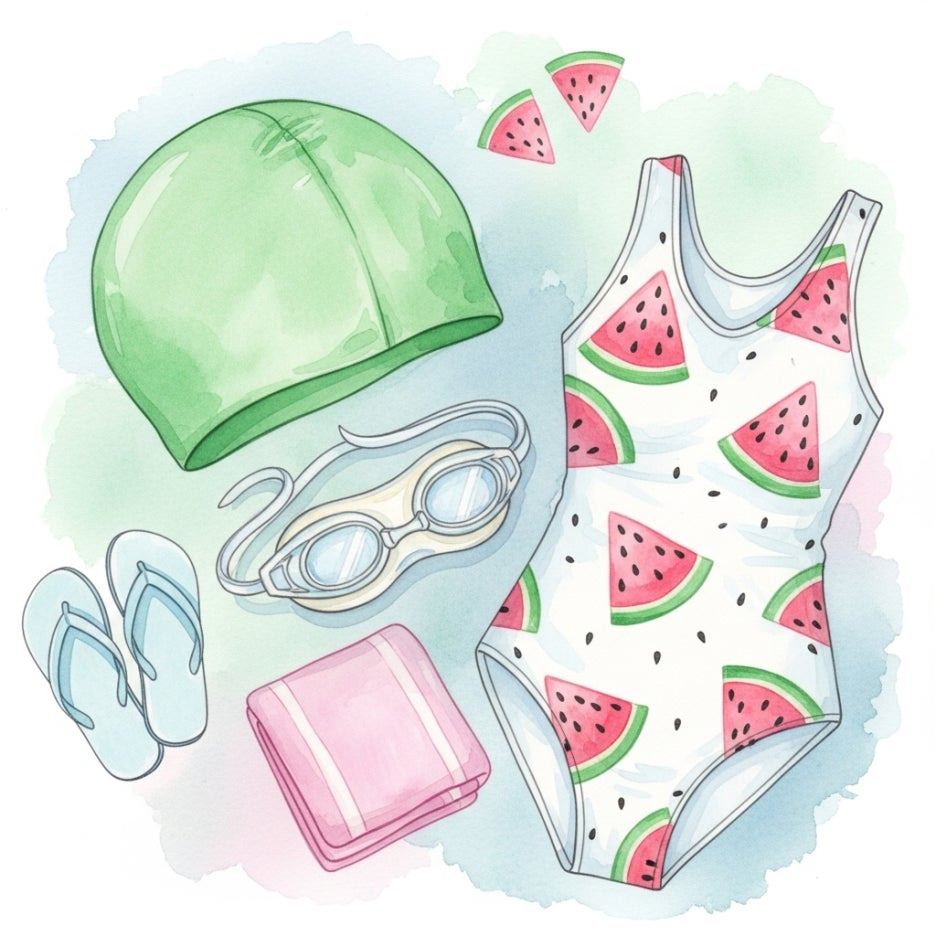 수영복과 어울리는 수모와 수경 세트 구성