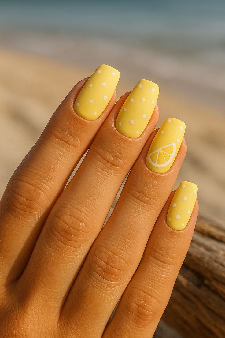 상큼한 레몬 도트 네일