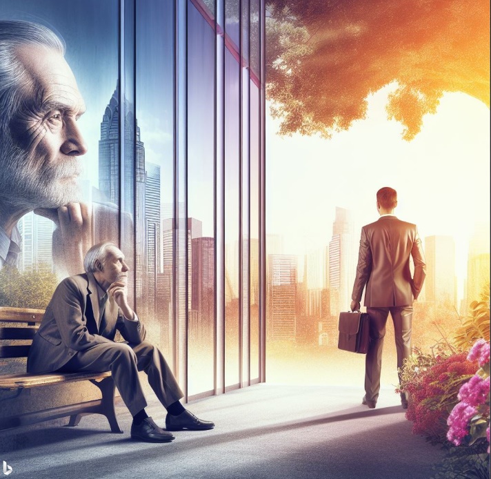 나이가 많아서 은퇴를 고민하는 남자와 은퇴를 시키려는 사장의 모습
