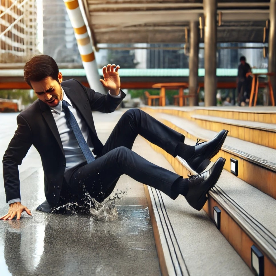 출근중 계단에서 넘어지는 직장인