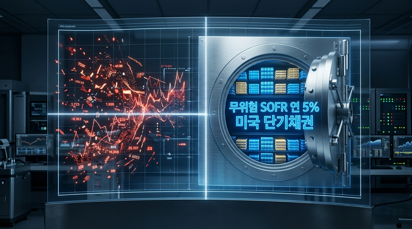 7월 초 매크로 고용 지표 변동성과 AI플레이션 소음으로 뒤덮인 광풍의 기술주 시장을 탈출하여, 연 5%대 복리 수익 청정 지대인 미국 달러 단기 채권 및 무위험 소파 SOFR 금리 파킹 통장형 안전 자산 금고 속으로 자금을 일시 피신시키는 역발상 투자자의 시선 포커싱 레이아웃