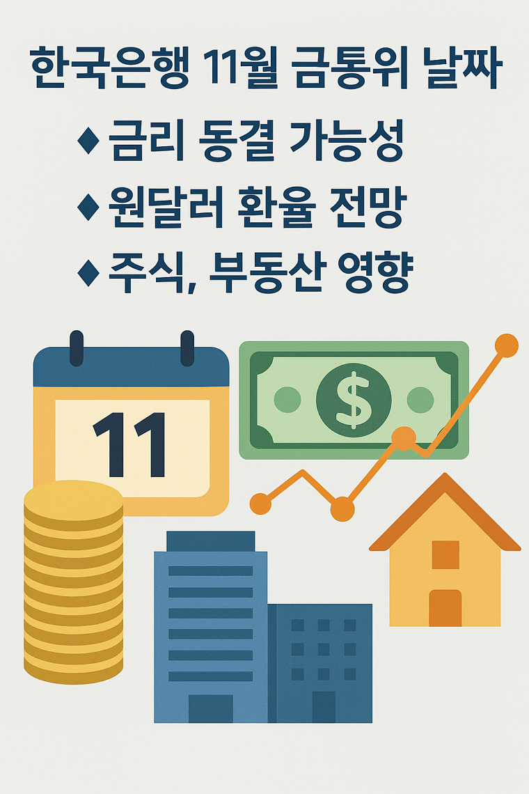 한국은행 11월 금통위 날짜, 금리 동결 가능성, 원달러 환율 전망, 주식, 부동산 영향