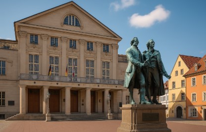 독일 바이마르 시립극장 앞 광장에 서 있는 괴테와 실러 동상.