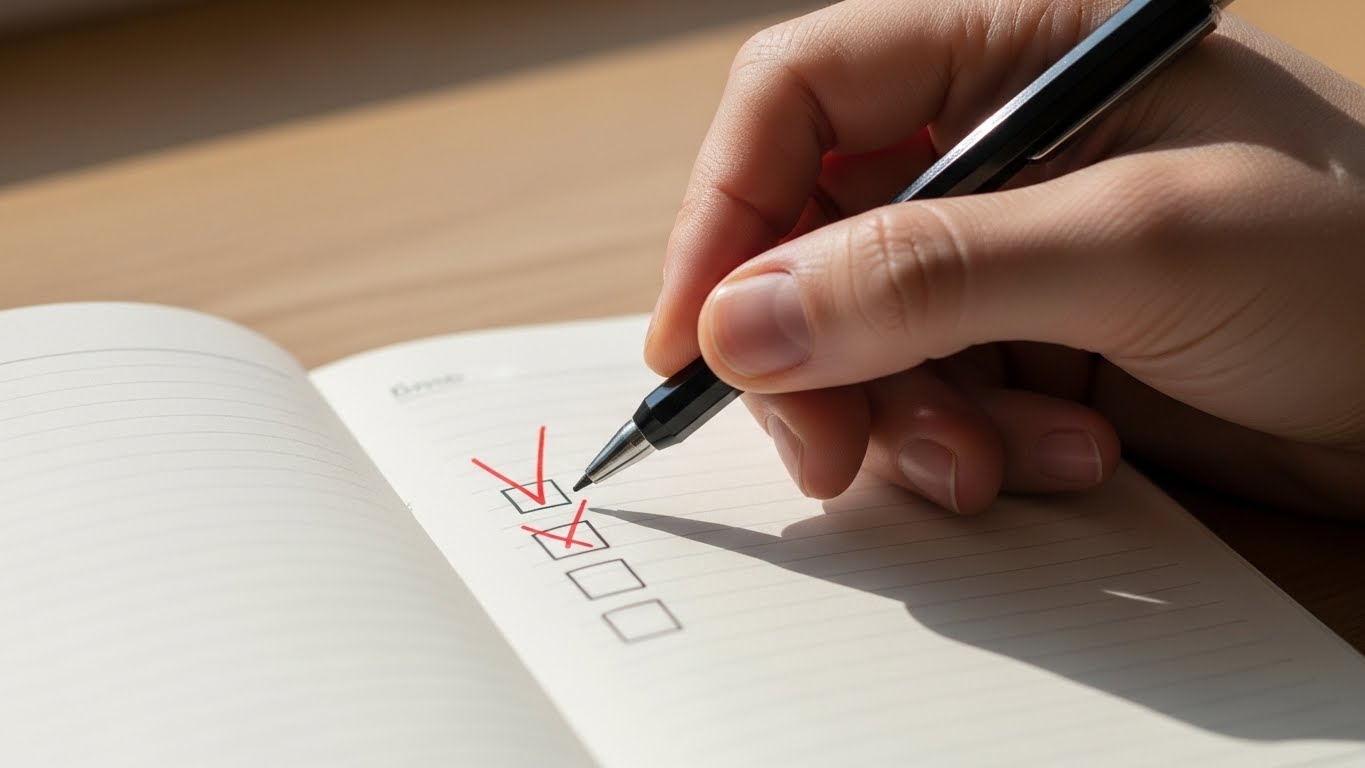 작게 쪼개진 구체적인 행동 계획을 완수하고 체크하며 성취감을 느끼는 모습