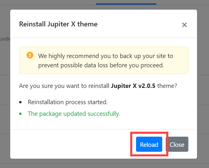 워드프레스 주피터 (Jupiter X) 테마 버전 되돌리기 - 다시 로드