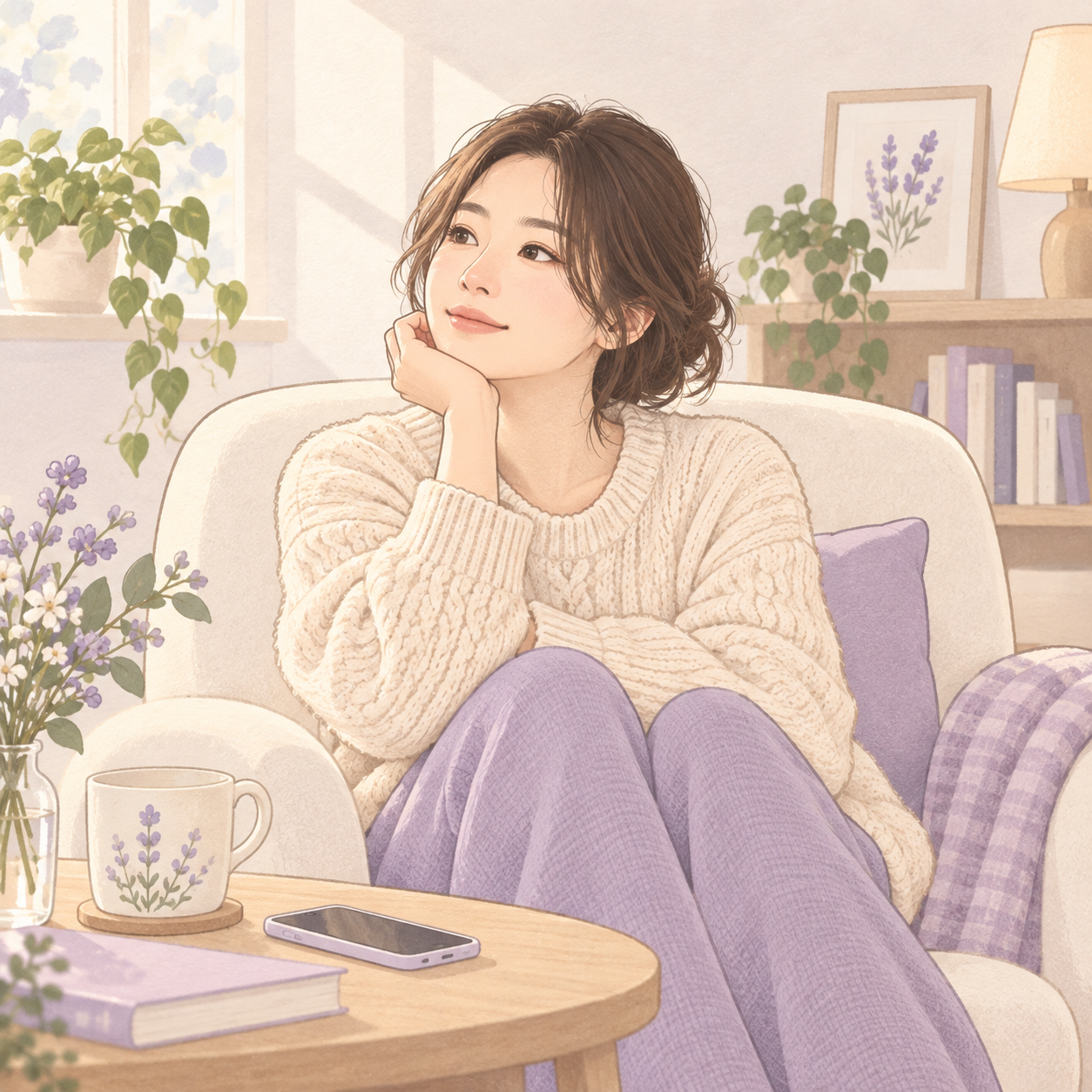스마트폰을 내려놓고 편안하게 쉬는 은서