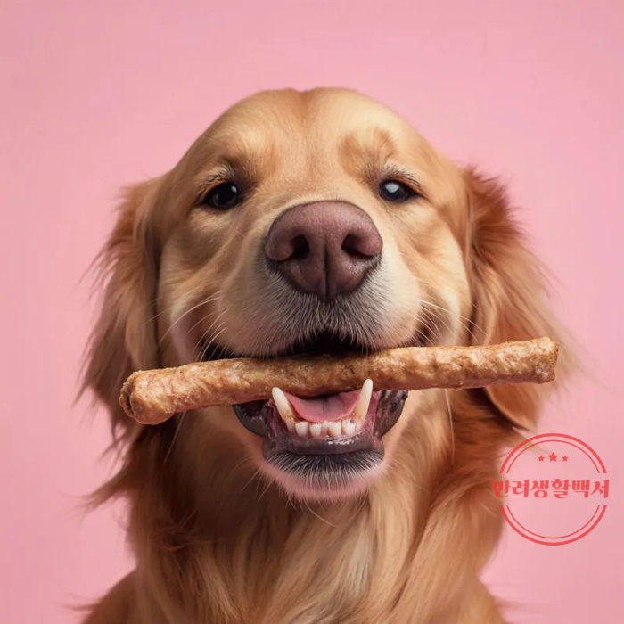 좋아하는 간식을 먹어서 행복한 강아지