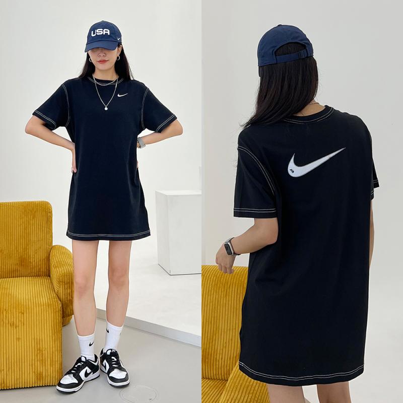 나이키 롱 반팔티 원피스 루즈핏 스티치