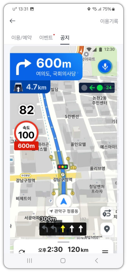 카카오 내비게이션 신호등 시간 표시