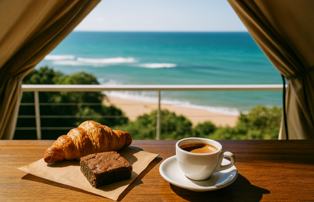 글램핑 조식 커피 와 디저트