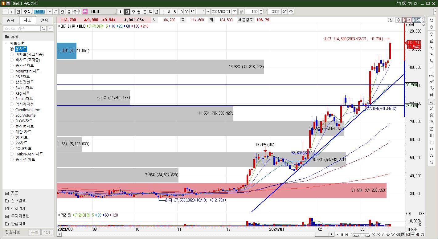 HBL 주가 일봉차트