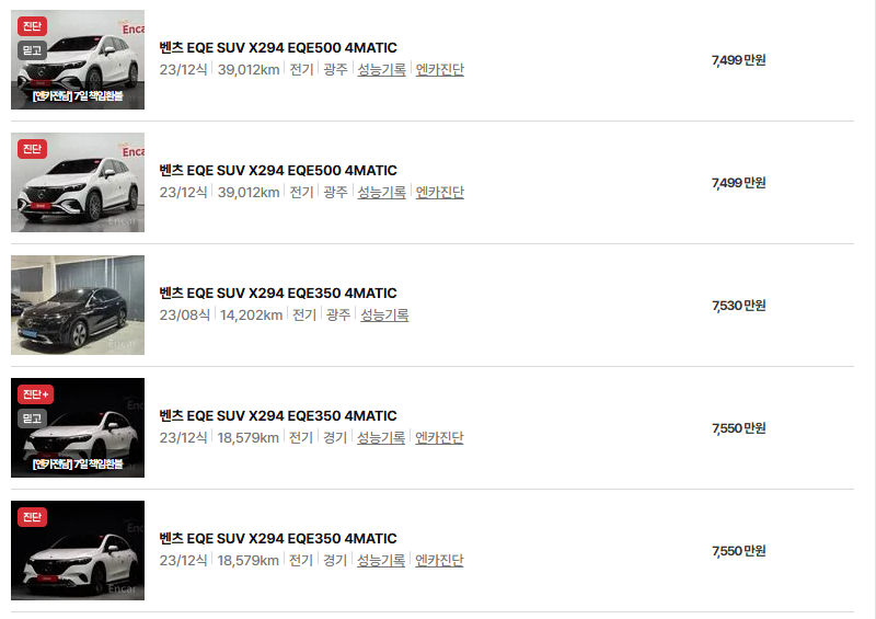 벤츠 EQE 중고차 가격 시세표 유지비