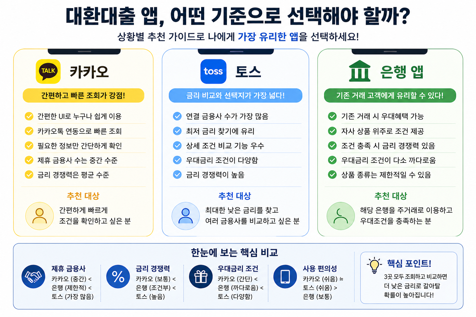 대환대출 앱 선택기준의 인포그래픽
