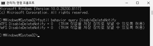 TRIM(트림) 기능 활성화 확인하기