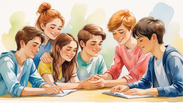 ENFJ 자녀는 따뜻하고 친절합니다. 사람의 감정을 잘 읽고, 누군가 힘들어 보이면 먼저 다가가 돕습니다에 관한 그림