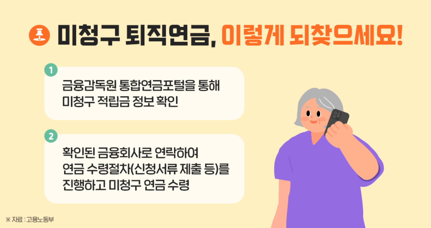 미수령 미청구 내 퇴직연금 조회 확인 수령 방법