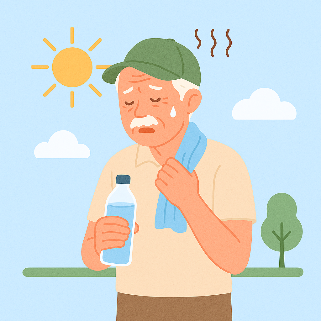 부채로 땀을 식히는 노인