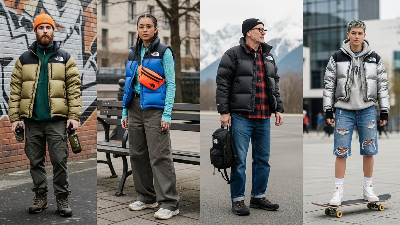 노스페이스 패딩을 활용한 힙한 스트릿 패션 코디 예시