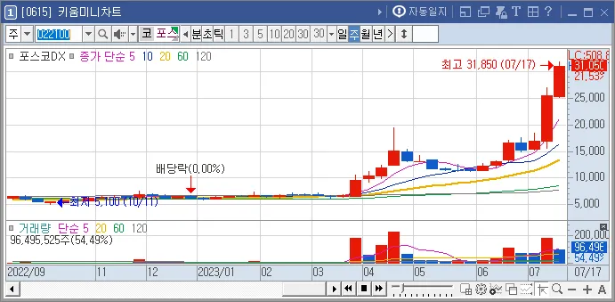 포스코dx-주봉차트