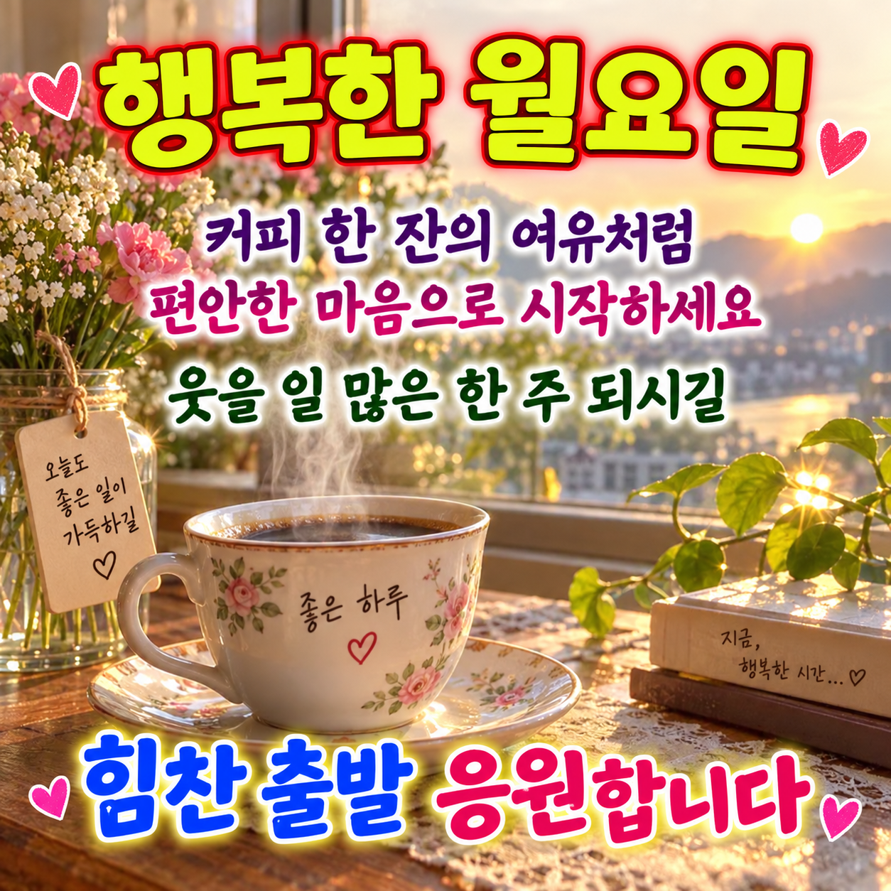 행복한 월요일 커피 한 잔 여유 인사 이미지
