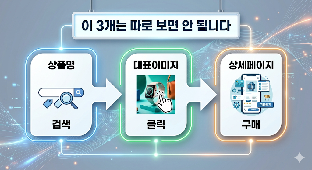 스마트스토어 상위 노출과 전환을 위해 상품명 대표이미지 상세페이지를 함께 보는 구조