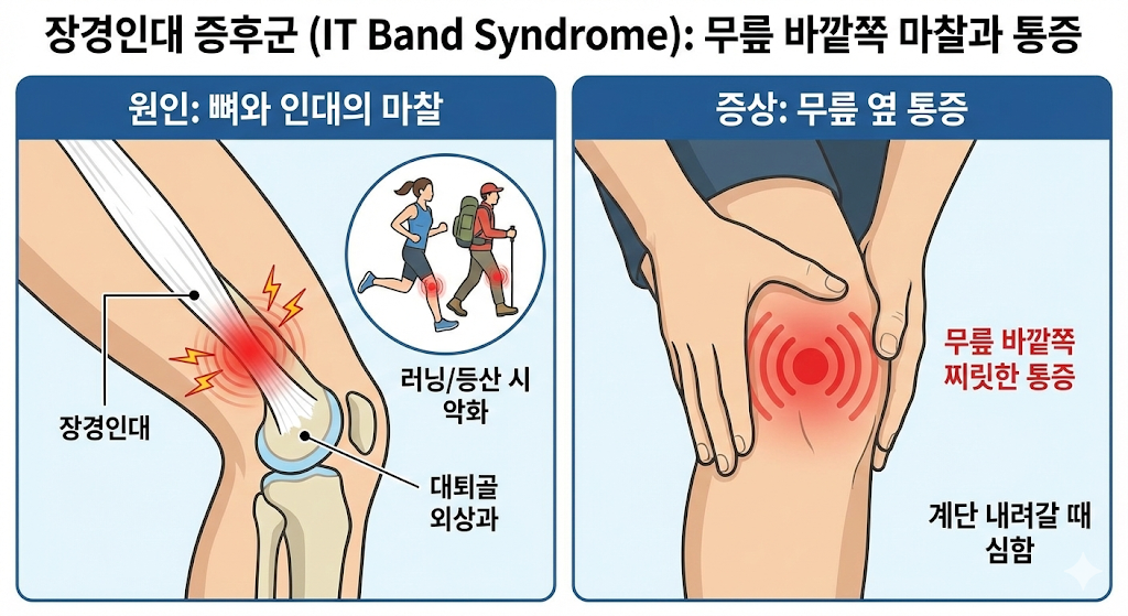 무릎 바깥쪽 통증, 러닝 무릎 통증, 등산 후 무릎 옆 통증