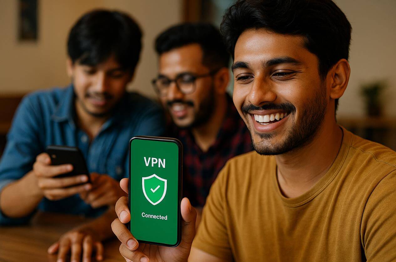 청년이 VPN 연결 성공을 확인하며 기뻐하는 모습