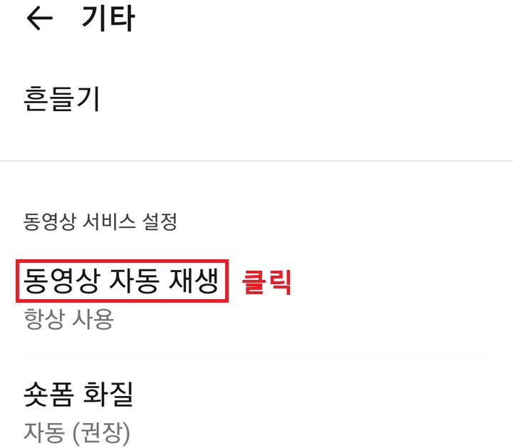 기타 페이지에 동영상 자동 재생 메뉴 보임