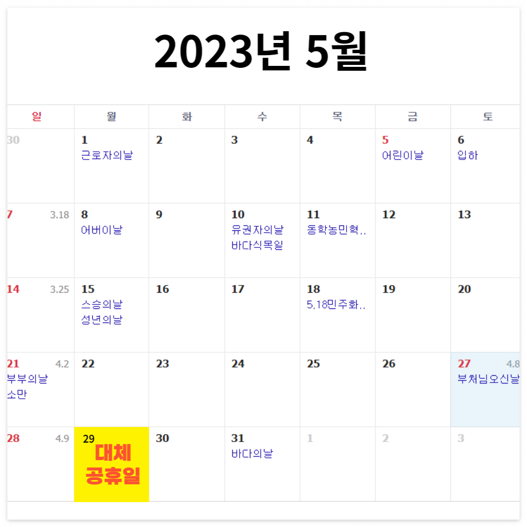 2023 부처님오신날 대체공휴일 확정