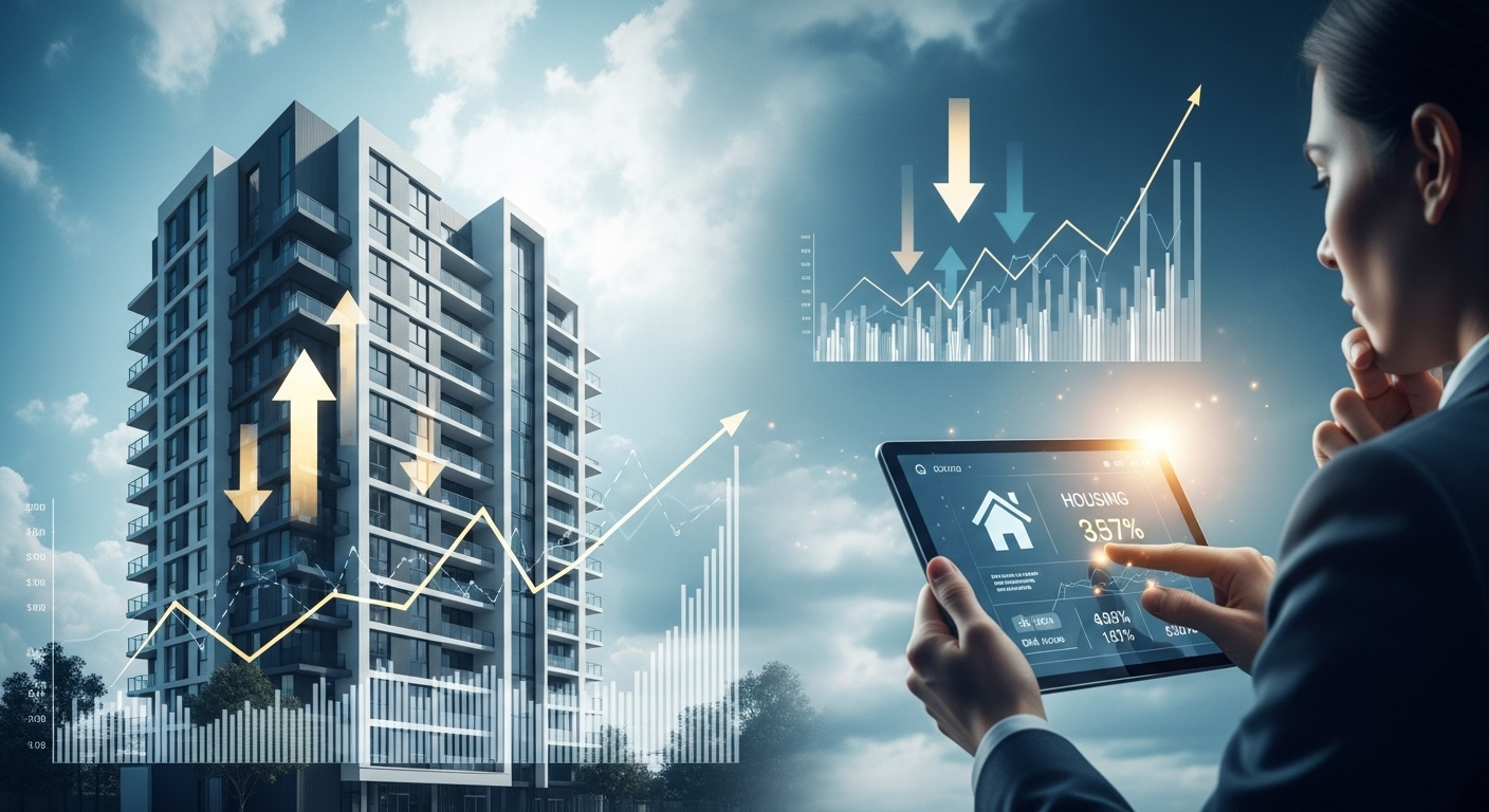 2026년 주택시장 예측 데이터를 분석하며 현명한 청약 전략을 모색하는 사람의 모습.