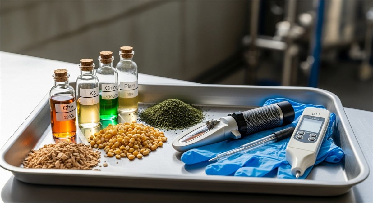 SAF 공급망 관련 샘플과 장비를 정리한 상징 장면 